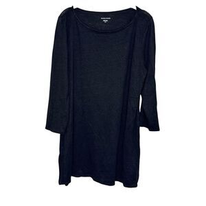 Eileen Fisher Tunic Womens Medium Black Organic Linen 3/4 Sleeve Relaxed Fit Top